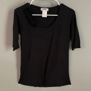 Designer top! With fabric flower & rhinestone bling!